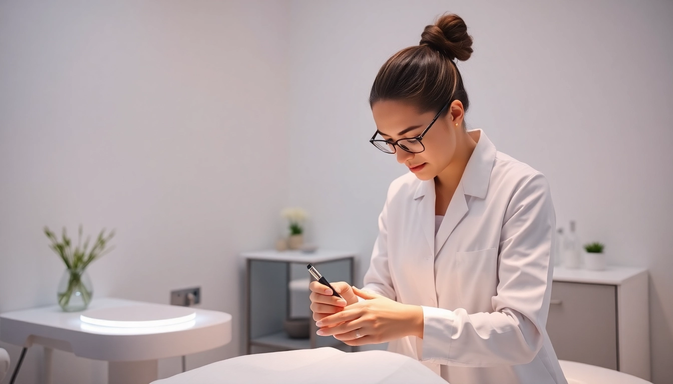 Behandlungstools für kosmetische Behandlungen in einer professionellen Klinik, die Ruhe ausstrahlt.