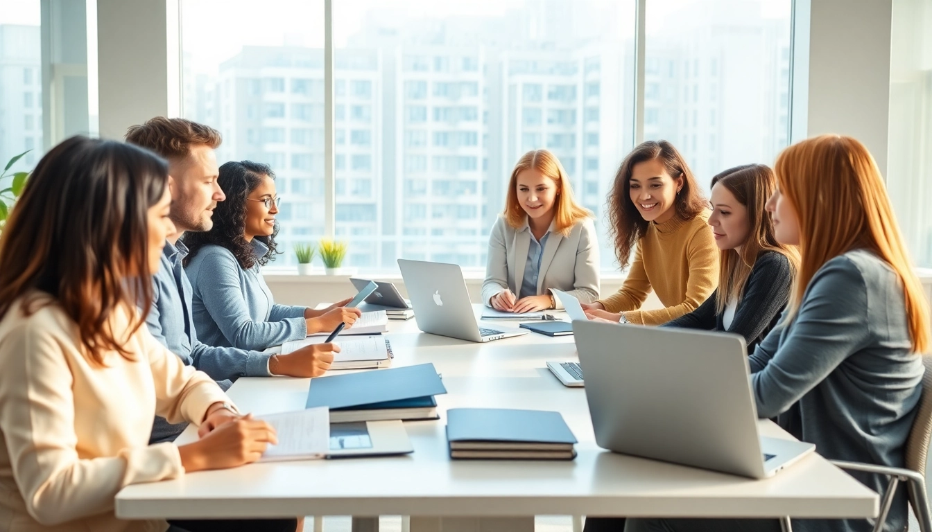 Students receiving expert CIPD assignment help UK with collaborative efforts in a dynamic workspace.