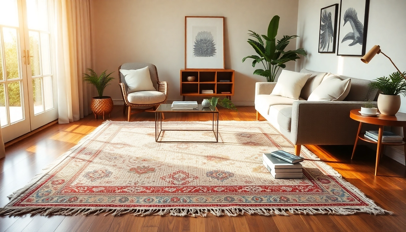 Showcase the vibrant Boujaad vintage rug from https://labboho.com/collections/boujaad-vintage-rugs amid a cozy living room setting.