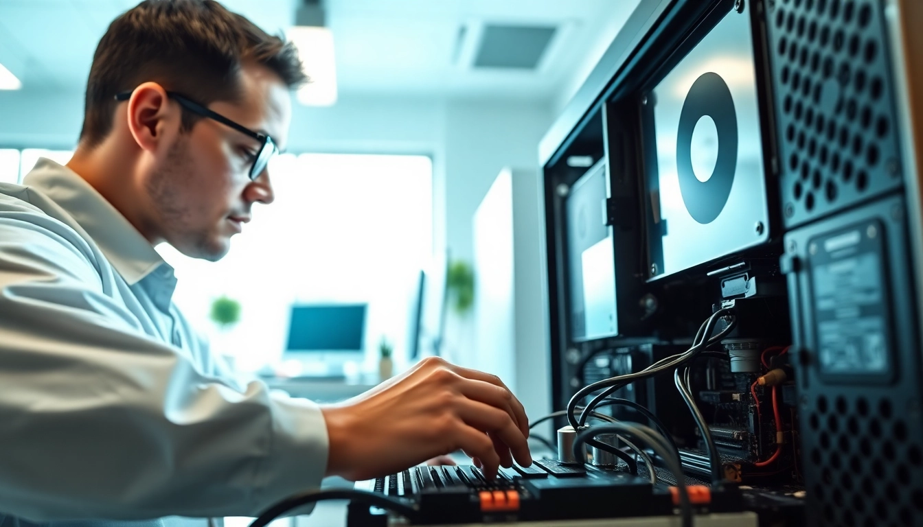 Providing professional computer service and repair in a modern office setting.
