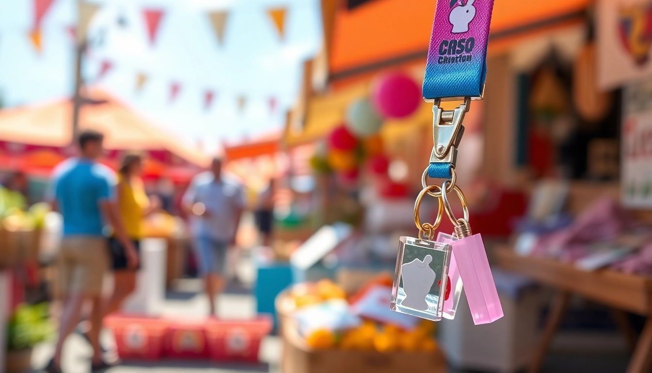 Lanyard keychain displayed prominently with custom designs and acrylic charms highlighting style and utility.