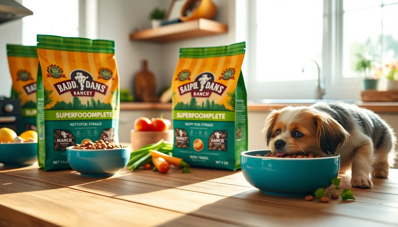Showcasing badlands ranch superfood complete in a warm kitchen, highlighting healthy pet nutrition.