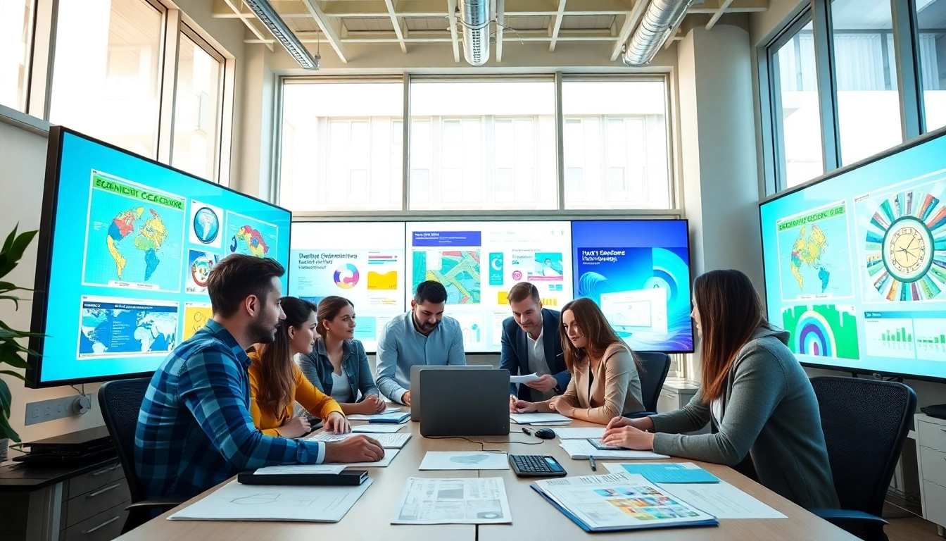 Calgary graphic design company team collaborating creatively in a modern office.